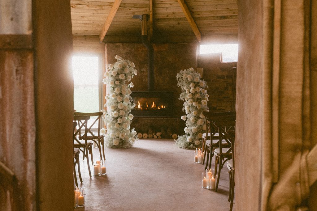 rose & gypsophlia wedding at The Cow Shed