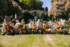 Floral Ground Arrangement for wedding at Megginch Castle
