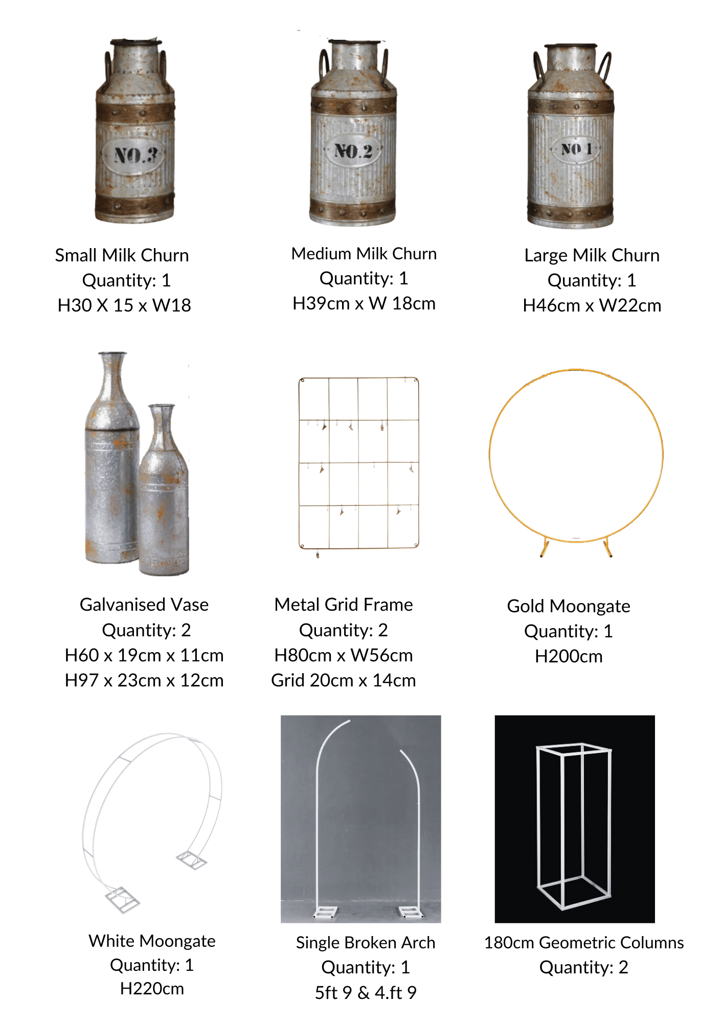 metal hire items a selection of metal styling items and arches for hire