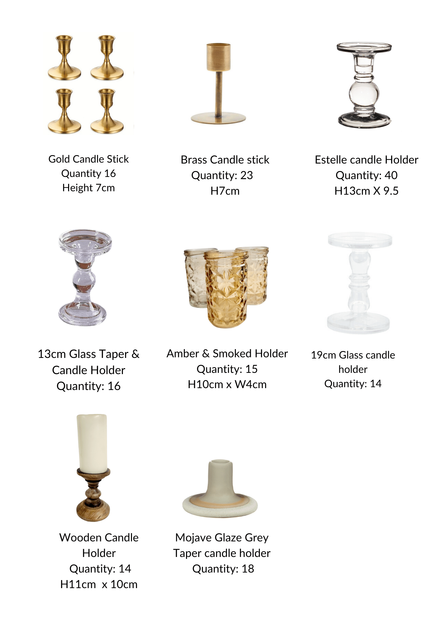 candlesticks & candle holders A range of candlesticks and holders for hire