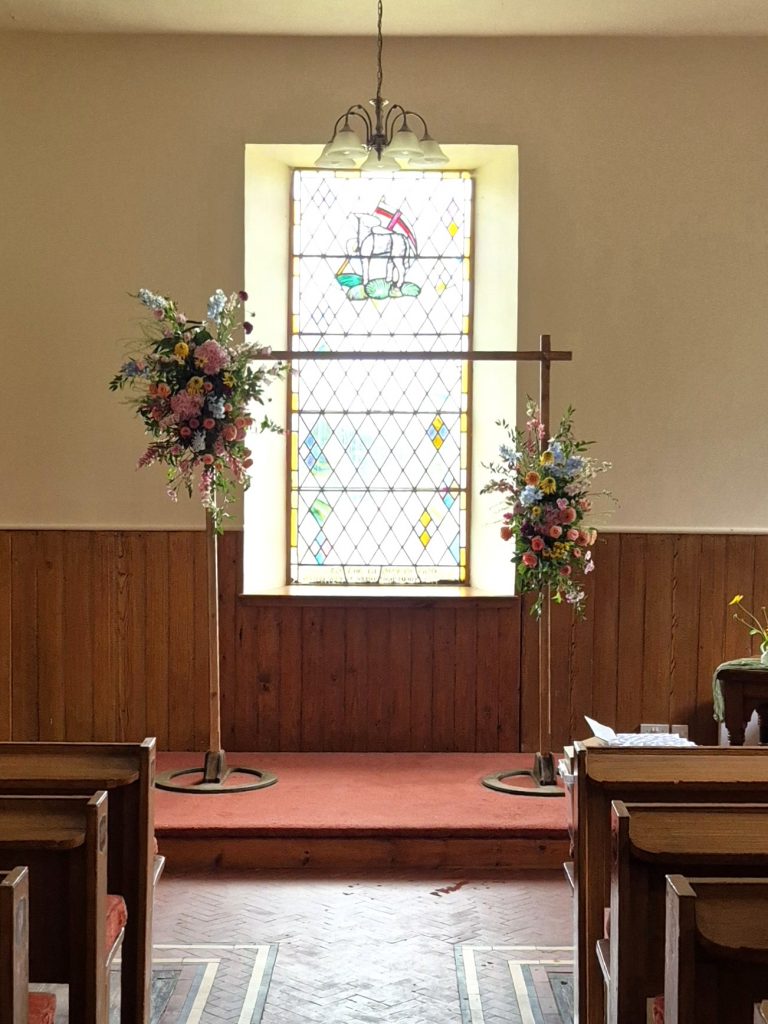 floral arch at Glen Clova Kirk
