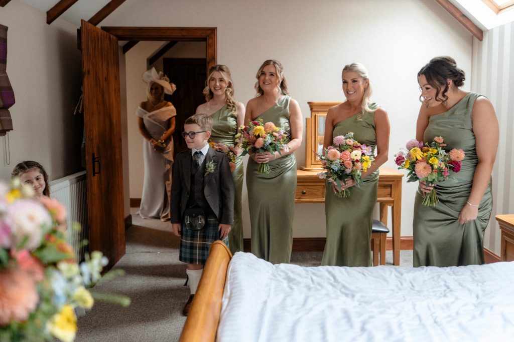 first look with bridesmaids