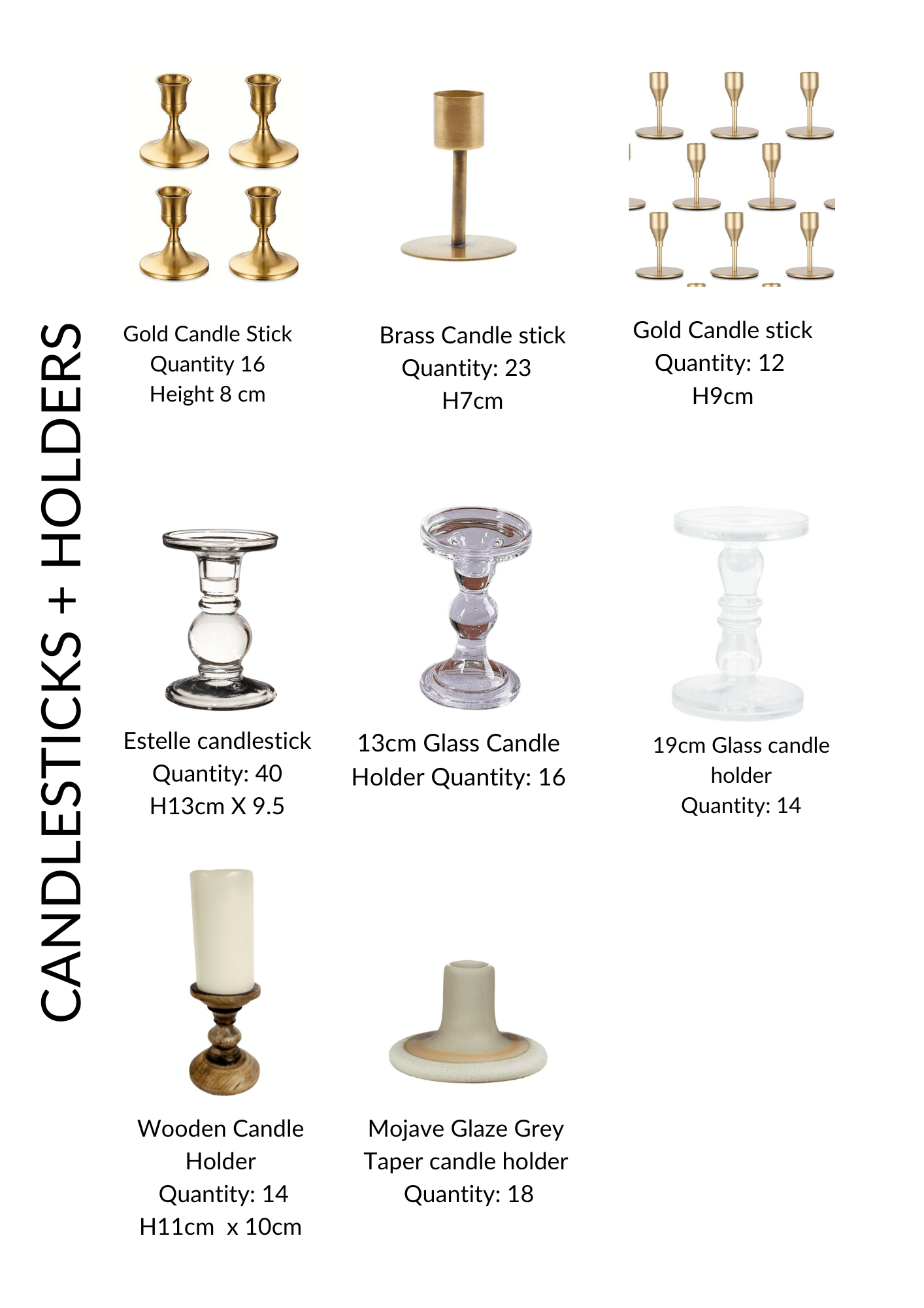 Styling Items & Hire Collection Candlesticks + Holders