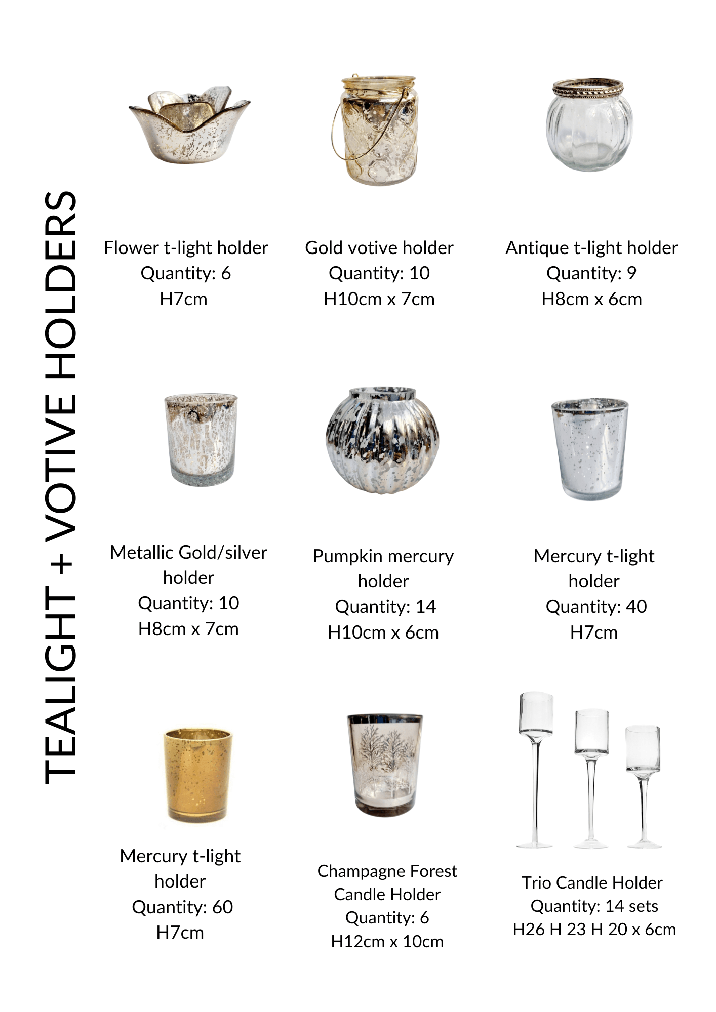 Styling items + Hire Collection tealight holders & votives
