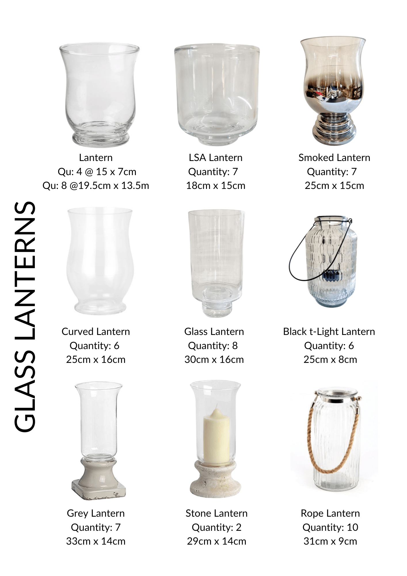 Styling Items & Hire Collection Glass Lanterns