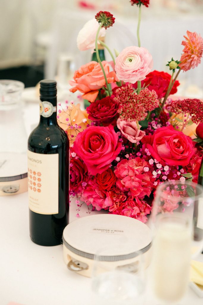 A bright pink and colourful wedding at Kinnettles Castle