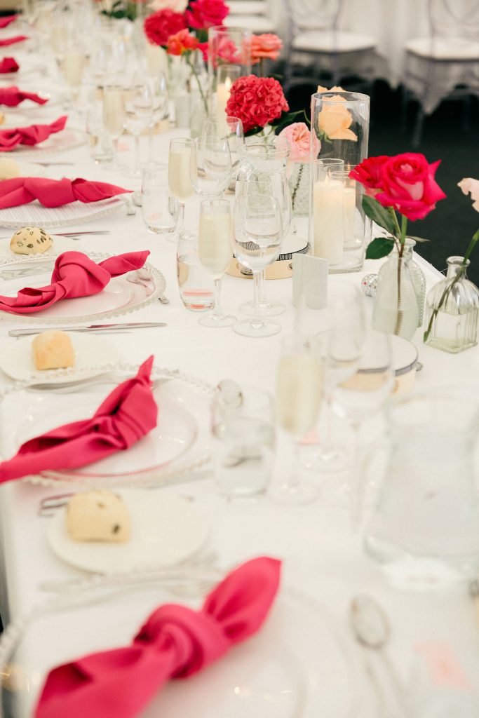 A bright pink and colourful wedding at Kinnettles Castle