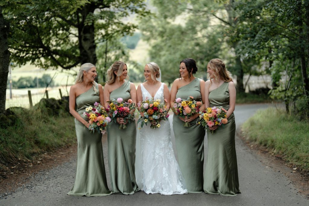 glenclova wedding. Angus wedding florist. Bride and bridesmaids bouquets Fraoch Floral Design