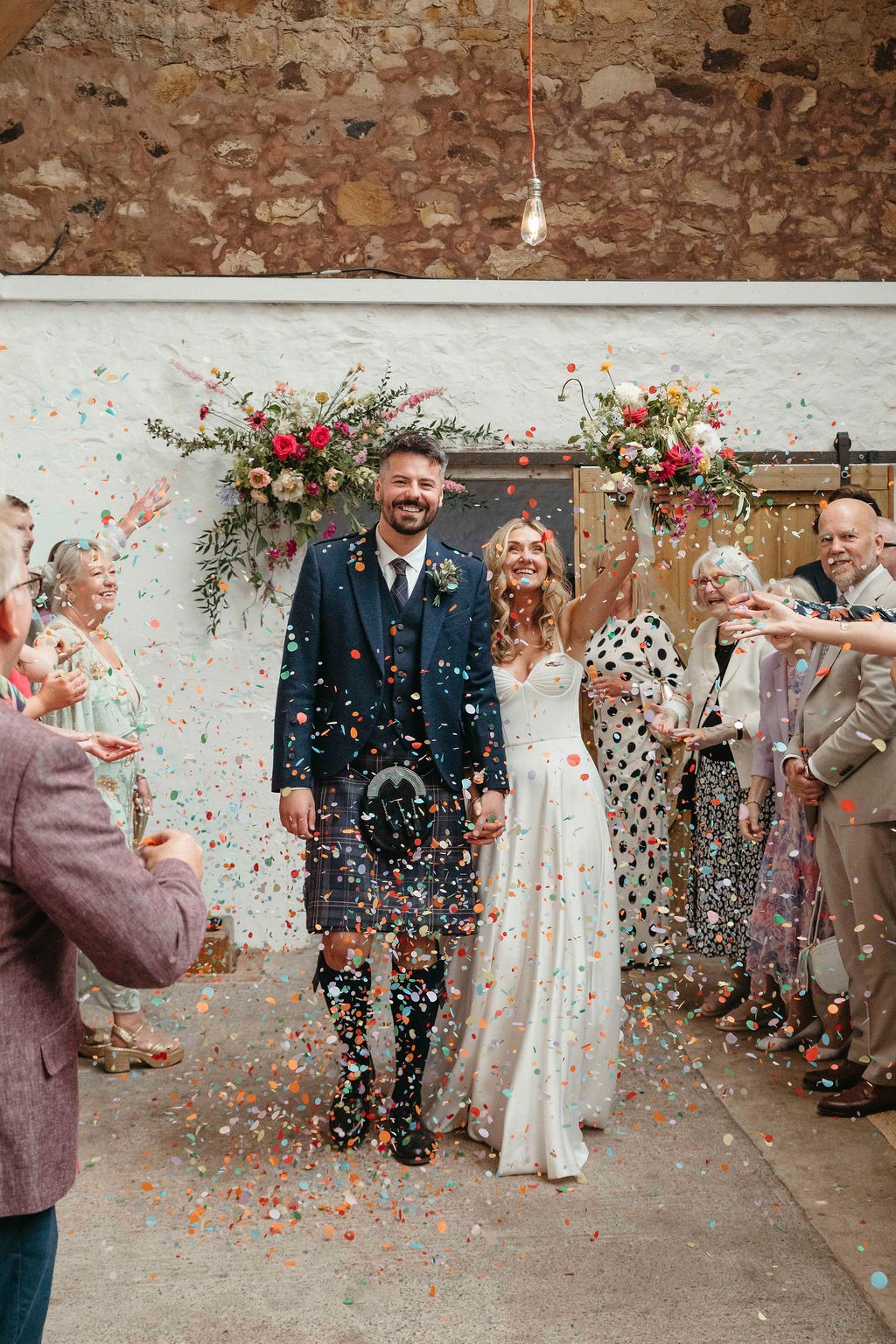Wedding flowers Fife. Wedding at The Cow Shed Crail. Venue décor styling and Brides Bouquet by Fraoch Floral Design. Wedding Florist in Fife