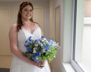 blue and white brides bouquet. Rufflets Hotel St. Andrews. Fraoch Floral Design